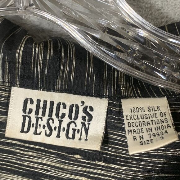 Chicos Top 3 Sz XL 100% Silk Long Sleeve Tunic Collar Buttons Fish Bead - Picture 3 of 10